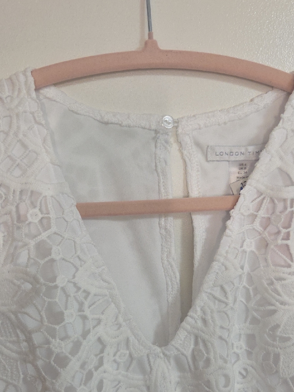 London Times White Floral Lace Mini Dress Size 4 - Picture 8 of 14